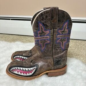 Tin Haul Man Eater Leather Shark Square Toe Western Boots 14-02100070114 6.5